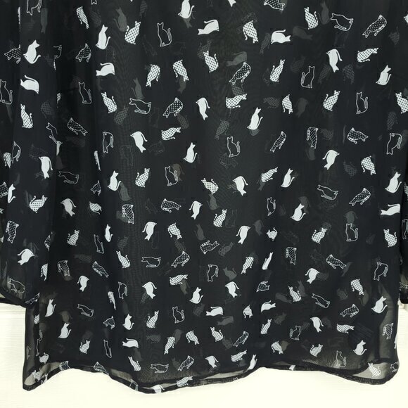 Marks & Spencer Sheer Cat-Print Peter Pan Collar Blouse Black US 8 Halloween - Picture 9 of 16